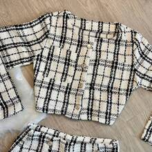 Adult Women's Tweed Blazer Cropped Coat Set With Shorts S M L - trắng - Xem 3