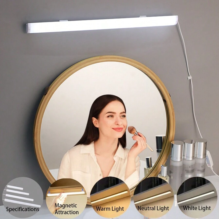 1 件带开关的白色 LED 灯带，化妆镜灯，梳妆台灯，镜子灯，橱柜灯，楼梯走廊灯，USB 灯，书房灯，可调光