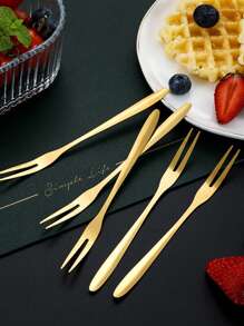 1pc/5pcs/10pcs Stainless Steel Fruit Fork, Dual-Prong Dessert Fork For Cake, Mooncake, Restaurant, Hotel