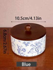 1pc French Vintage Style Ceramic Floral Tea Storage Jar & Sugar Canister, Kitchen Ceramic Wooden Lid Decorative Container - Multicolor - View 13