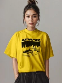 T-Shirt Sport Car  911 RWB Rauh-Welt Ref 4124 Fluxo FX - Yellow - View 3