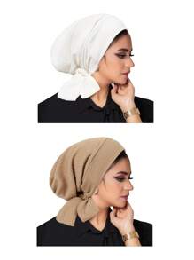 1 pièce Turban musulman avec longue queue et motif de vague de bandeau, bonnet de chimiothérapie pour femmes