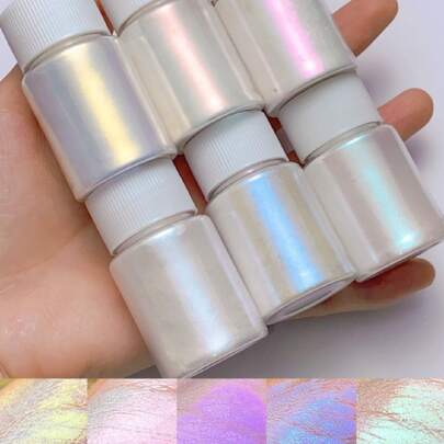 6 cajas de polvo de uñas cromado de sirena, polvo de uñas, pigmento iridiscente de perla de 6 colores 1 set, polvo de mica para arte de uñas, polvo cromado blanco iridiscente para uñas, polvo de camaleon brillante, polvo cromado de sirena - Polvo de uñas de unicornio blanco, polvo de pigmento iridiscente para uñas, polvos de perlas de ópalo, polvo cromado cambiante de puesta de sol para manicura, pigmentos de encantos de uñas, abastecimiento de uñas