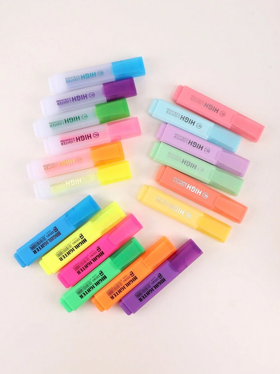 6pcs/Set Color Highlighter With Angled Tip,Smooth Writing, Long-Lasting Ink - Perfect For Professionals - Assorted Bright Colors, Office & School Supplies Set - Multicolor - View 1