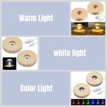 1pc LED Wooden Round DIY Romantic Night Light 3D Crystal Glass Decoration Lighting Display Stand Switched USB Powered Shelf For 3D Crystal Glass Resin Art