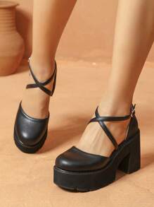 Women's Fashion Outdoor Spring & Autumn Thick Sole High Heel Shoes - Hollow Out, Lace Up, Criss-Cross Strap Roman Sandals, Round Toe, Large Size, Platform Wedge High Heel Sandals, Comfortable & Easy To Match