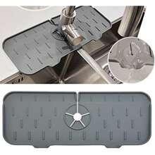 1 pièce/3 pièces Tapis de robinet en silicone épais et grand avec plateau de filtrage des gouttes et support d'éponge - Accessoires d'évier de cuisine pour le plan de travail et la salle de bain - Protège-éclaboussures et porte-savon inclus