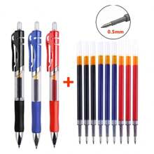 13 件套圆珠笔伸缩凝胶笔黑色红色蓝色墨水 0.5 毫米圆珠笔可更换铅笔笔芯办公学校用品文具 - 彩色 - 查看 7