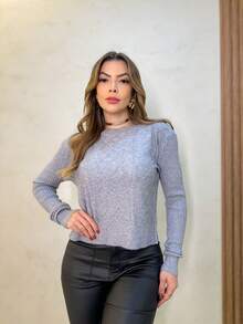 Long Sleeve Modal Blouse With Details Women's Thick Winter Design/BM958 - 灰色 - 查看 2