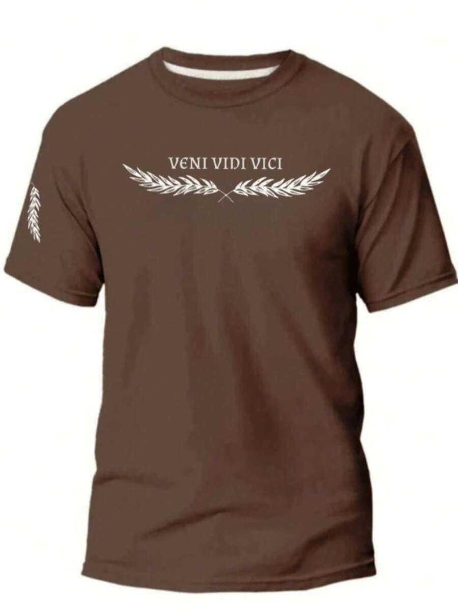 Veni Vidi Vici Latin Men's T-Shirt 100% Cotton Launch - 鏽棕色 - 查看 1