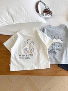 Nova camiseta infantil de verão com estampa de desenho animado e design de asa 3D, unissex