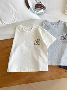 Nova camiseta infantil de verão com estampa de desenho animado e design de asa 3D, unissex
