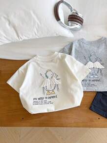 Nova camiseta infantil de verão com estampa de desenho animado e design de asa 3D, unissex