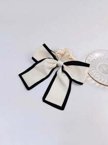 Set Of 2 Women's Black And Beige Korean-Style Satin Bowknot Hair Scrunchies For Creating Buns Or Low Ponytails, Fresh Elegant Vintage Hair Accessories For Daily Use Hair Ties Scrunchy Hair Ties