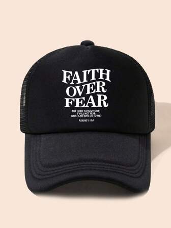 1pc Adjustable Unisex "Faith Over Fear" Printed Baseball Cap, Sun Protection Hat For Outdoor, Travel, Casual, Sports