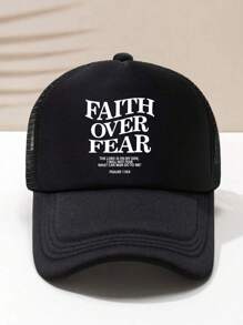 1pc Adjustable Unisex "Faith Over Fear" Printed Baseball Cap, Sun Protection Hat For Outdoor, Travel, Casual, Sports - Black - View 2