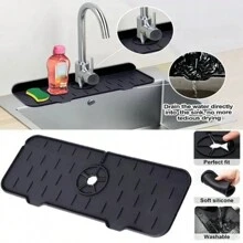 1 pièce/3 pièces Tapis de robinet en silicone épais et grand avec plateau de filtrage des gouttes et support d'éponge - Accessoires d'évier de cuisine pour le plan de travail et la salle de bain - Protège-éclaboussures et porte-savon inclus