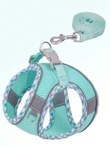 1 Set Breathable Comfortable Mesh Dog Harness With Reflective Strips, Secure Fit - Mint Green - View 2