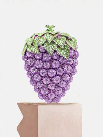 闪闪发光、闪亮迷人、优雅、精致奢华设计师水钻晚宴包，全手工制作的镂空水晶葡萄形晚宴手包，优雅的女士派对手包，紫色钻石水果形状设计手提包，适合派对和舞会活动晚宴包，晚宴包紫色水钻，适合派对女孩、女士，适合女性参加派对、婚礼、舞会、晚宴/宴会，是送给她的最佳礼物