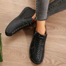 Women's Leather Lace-Up Oxford Ankle Boots - Lightweight, Non-Slip Casual & Work Shoes With Rubber Sole - 黑色 - 查看 10