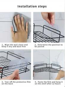 1個不鏽鋼掛壁淋浴儲物架,浴室組織粘合式淋浴架,防銹淋浴架,無需鑽孔,淋浴組織,適合放置洗髮水,香皂等,廚房用品,廚房用品 - 黑色 - 查看 10