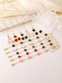 3pcs/Set Women Clover Jewelry Set - Necklace, Earrings & Bracelet, Holiday Gift Valentines,Mom,Mother,Mother's Day,Gift