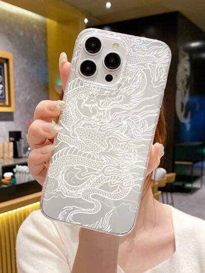 Custodia per telefono trasparente con motivo a drago cinese, TPU trasparente anti-caduta con bordi completi, stile nazionale retrò adatto per uso quotidiano e casual, compatibile con iPhone e Galaxy, custodia per iPhone 17/17 Air/17 Pro/17 Pro Max, cover protettiva per iPhone e Galaxy, cover per iPhone 16E/13/14/15 Promax/16, custodia per telefono Galaxy