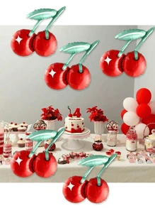 6pcs Cherry Balloons, Cherry Theme Birthday Party Decorative Balloons. Hawaiian Pool Party, Summer Fruit Cherry Birthday Wedding Decorative Balloons, Back To School Valentine Day - Multicolor - View 2