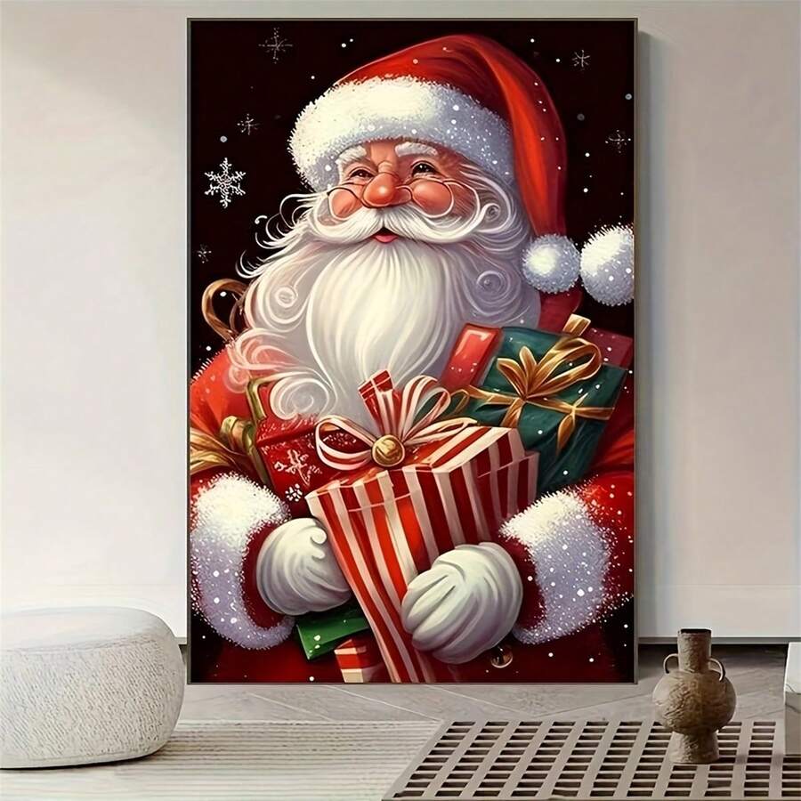 1pc Christmas Canvas Print Poster, Santa Claus Canvas Wall Art For Bathroom Bedroom Office Living Room Home Decor, No Frame - Multicolor - View 1