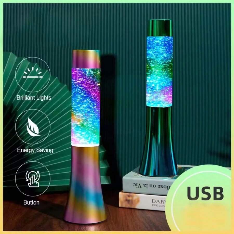 1pc Glitter Lava Lamp Color Flash Lava Lamp Rainbow Decorative Led Lava