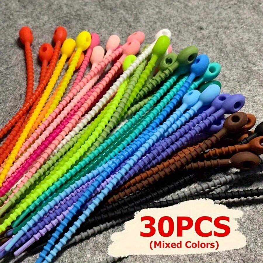 30 chiếc túi đựng cáp tái sử dụng bằng silicon màu ngẫu nhiên, thiết bị quấn, túi đựng đồ, có dây kéo quản lý dây thừng, kẹp túi đa năng, kẹp cáp tai nghe giảm cân - Nhiều màu - Xem 1