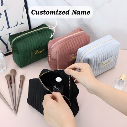 1pc Personalized Suede Makeup Bag, Customized Velvet Cosmetic Bag, Travel Toiletry Bag, Bridesmaid Gift, Valentine's Day Gift For Her, Makeup Bag, Travel Accessories,Multi-Functional,Space-Saving,Letter,Striped,Exquisite,Stylish,Tidy,Contracted,Casual,Basics,Colorful,Leisure,Unique,Customized,Personalized,Custom,Girls Gift,Holiday Gift,Cosmetic Bag,Makeup Bag,Toiletry Bag,Personalized Gifts For Women,Ideal Gifts For Her,Girlfriend,Family,Friends,Her,For Anniversaries,For Weddings,For Graduation,For Birthdays,Bathroom,Vacay Vibe,Multi-Functional,Ornamental,Letter,Solid Color,Exquisite,Stylish,Vintage,Modern,Colorful,Leisure,Basics,Casual,Soft,Unique,Customized,Personalized,Custom,Ideal Gifts For Her,Girlfriend,Her,Boyfriend,Friends,Customized Makeup Bags,Summer Bright Juicy Beauty