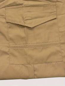 Men's Solid Color Drawstring Cargo Pants With Flap Pockets, Versatile Casual Outdoor Pants - 米色 - 查看 4