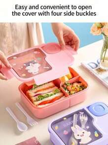 1 Pieza Caja de almuerzo de dibujos animados, una caja de almuerzo linda y minimalista con animales de dibujos animados, caja de almuerzo portátil, caja de aperitivos y almuerzos separada, adecuada para adolescentes y trabajadores en escuelas, cafeterías, hogares y campamentos, cocina, regalo de Navidad, útiles escolares