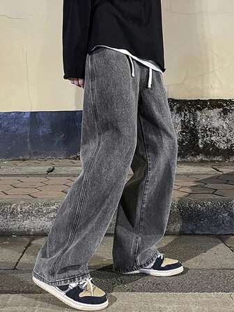Men's Fashionable Straight Leg Drawstring Waist Jeans