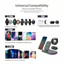无线充电站 3 合 1 无线充电器支架带 RGB 灯兼容三星 Galaxy S24 Ultra/S23/S22/S21/S20/Z Flip 6/5/4/Fold 6/5/4 系列智能手机，兼容 Galaxy Buds 2 3 Pro/Galaxy Watch 7 Ultra/6 Classic/5/4 - 黑色 - 查看 3