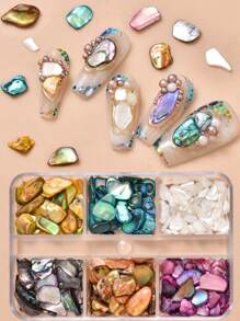 1 caja/6 rejillas Decoraciones de conchas trituradas multicolor asimétricas para manualidades de manicura, suministros para uñas, encantos para uñas, gemas para uñas - Multicolor - Ver 1