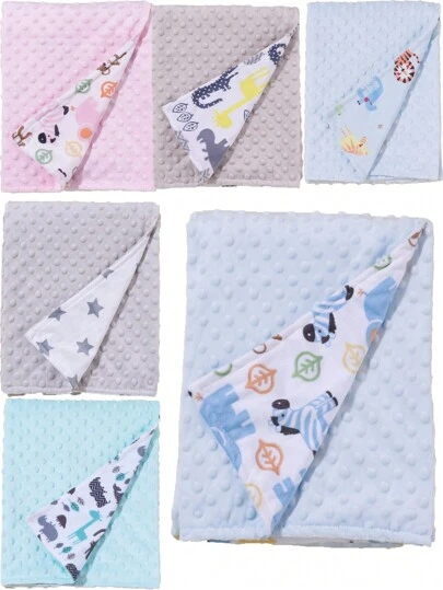 1 件柔软舒适的卡通猴子和鳄鱼印花羊羔绒婴儿毯，适合所有季节，适合情人节