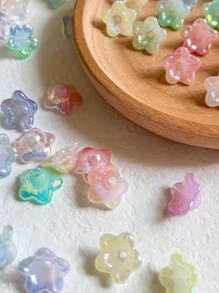 50 piezas Cuentas de flor de campana de acrílico con degradado, cuentas sueltas pequeñas de flores de trompeta Mabelle iridiscentes / lirio del valle / lirio / pequeña flor para accesorios DIY de joyería, pulseras, adornos colgantes - Mezclar colores aleatoriamente - Ver 2