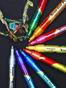 Bộ 8 bút gel nhũ dùng cho thiệp chúc mừng, nhật ký, nghệ thuật làm móng, bút dạ neon, bút dạ vẽ đầu cứng 3mm, có thể pha trộn, tô nhiều lớp màu - Nhiều màu - Xem 6