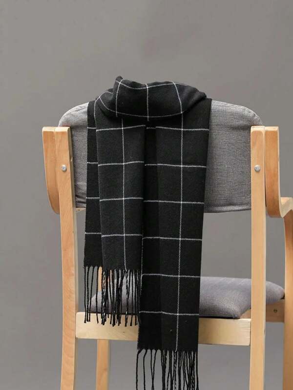 1 pezzo Sciarpa scozzese elegante e confortevole da uomo, perfetta per riscaldare in autunno/inverno, accessorio tessuto alla moda con frange, regalo ideale per lui