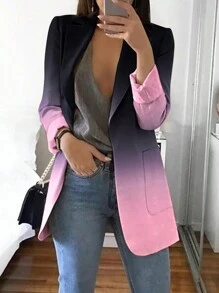 ChicMe Gradient Print Long Sleeve Blazer With Pockets Slim Fit Stylish Office Jacket Blazer