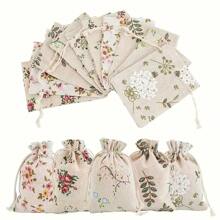 5 piezas Bolsas de regalo con cordón personalizadas y creativas, bolsitas de lino con estampado vintage para joyas, sacos de arpillera de paquete aromático