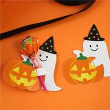 50pcs/Set Halloween Ghost Pattern Lollipop Decorative Paper Cards, DIY Decoration Cards
