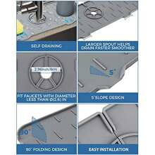 1 pièce/3 pièces Tapis de robinet en silicone épais et grand avec plateau de filtrage des gouttes et support d'éponge - Accessoires d'évier de cuisine pour le plan de travail et la salle de bain - Protège-éclaboussures et porte-savon inclus