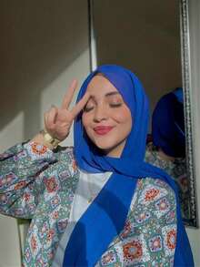 1 件女士纯色仿珍珠雪纺柔软头巾围巾，休闲长头巾，适合保守的日常佩戴头带长袍配饰 - 藍色 - 查看 2