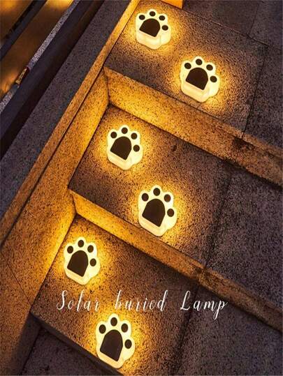 1/4Pcs Solar LED Ground Light, Bear Paw Wall Lamp Landscape Lighting, Outdoor Waterproof Path Lights For Garden Decoration Fence Yard Deck