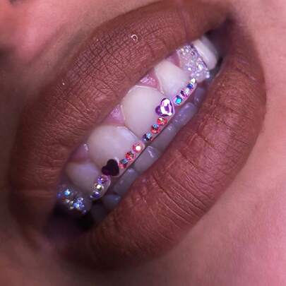 40pcs Y2K Style Tooth Jewelry Set, Heart & Circle Crystal Rhinestone Colorful Tooth Decor, 3D Fashionable Tooth Jewelry DIY Accessories