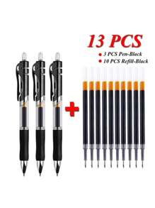 13 件套圆珠笔伸缩凝胶笔黑色红色蓝色墨水 0.5 毫米圆珠笔可更换铅笔笔芯办公学校用品文具 - 彩色 - 查看 10