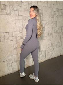 Knitted Jumpsuit - Xám - Xem 3
